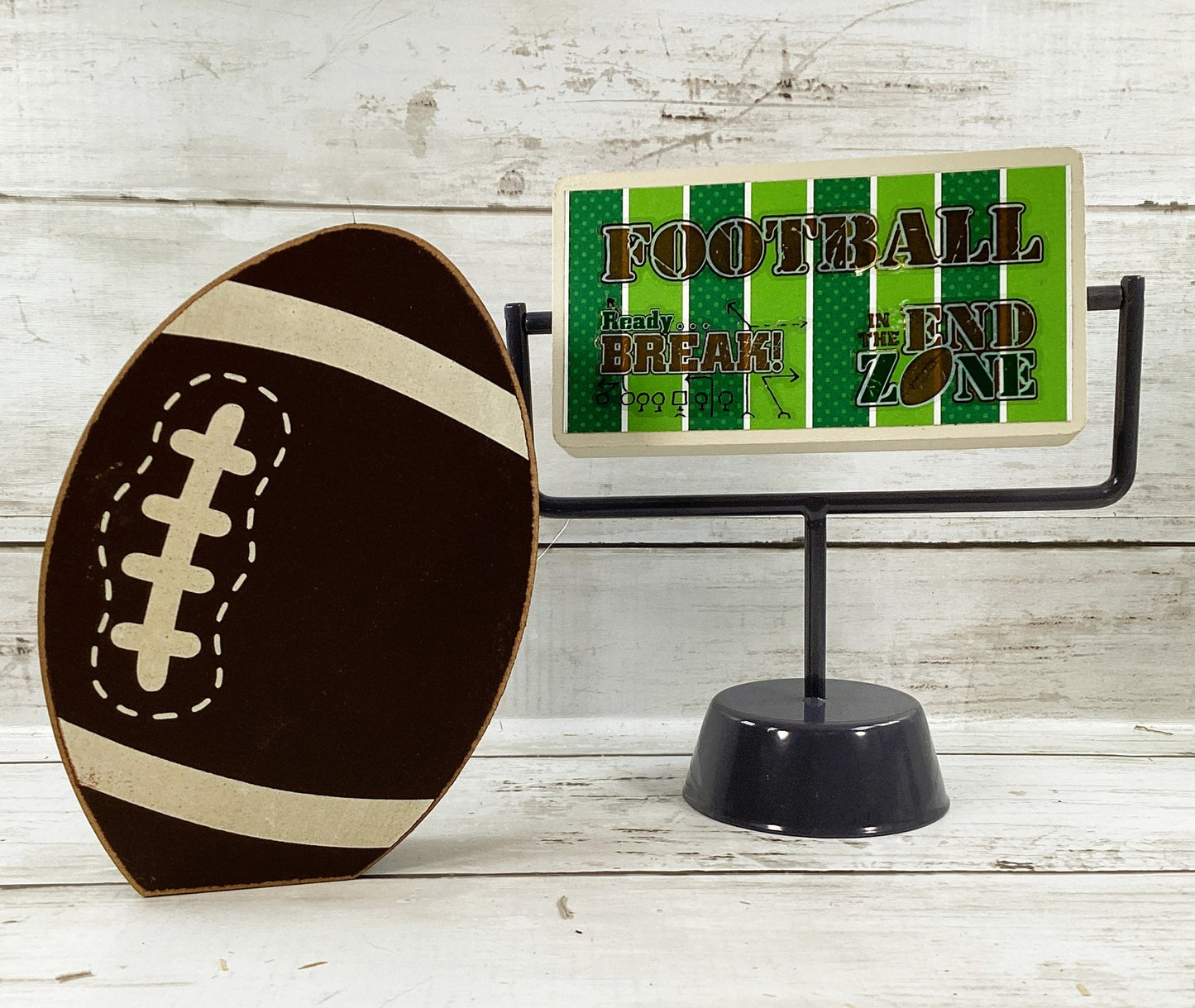 AGD Fall Decor - Football Touchdown Reversible Goal Post Sign Tier Tray 2pc Set