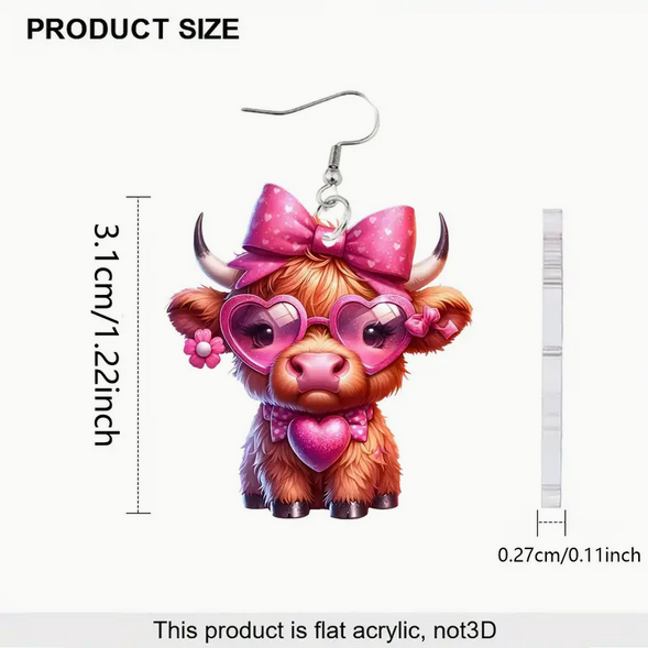 TM Valentine Jewelry - Pink Highland Cow Earrings