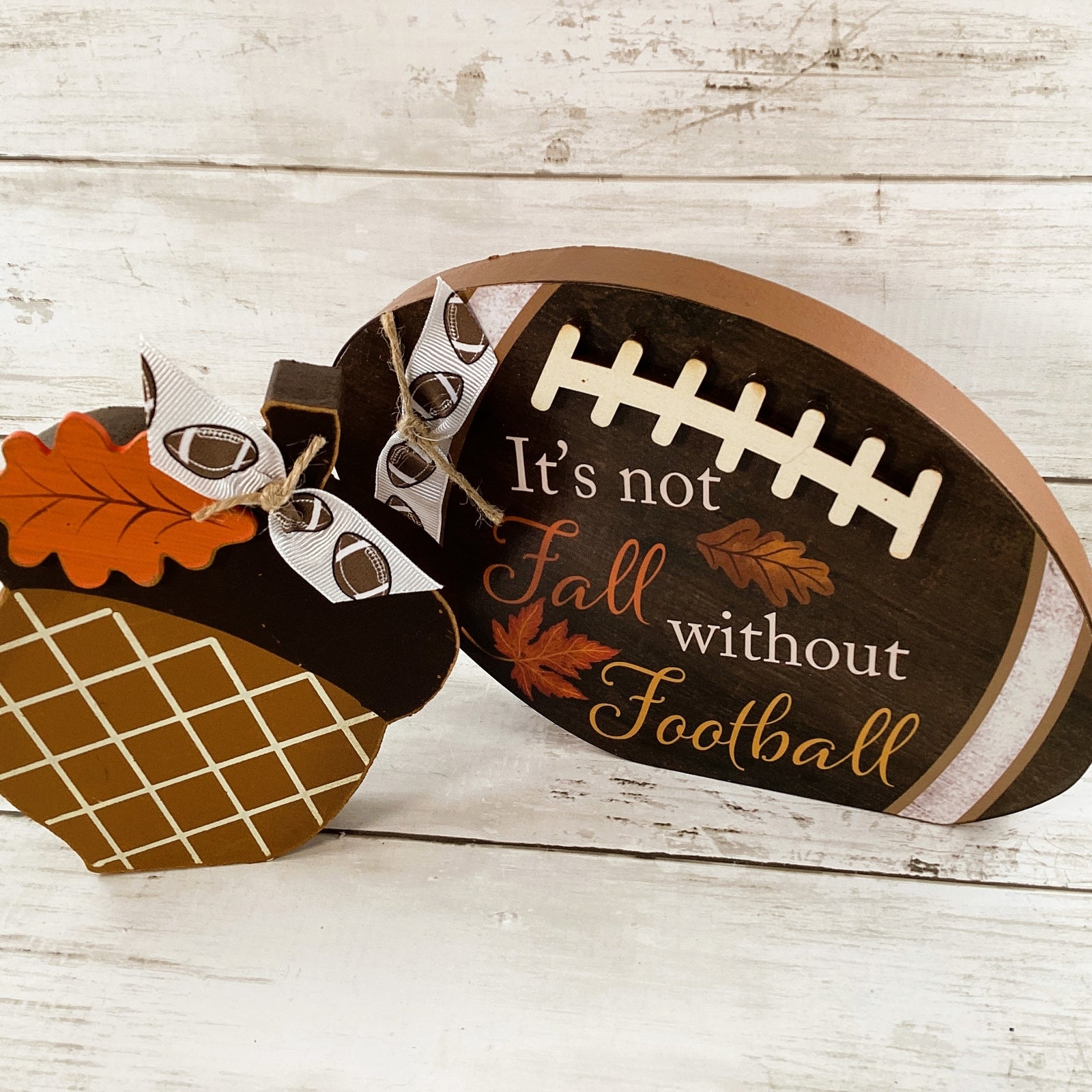 AGD Fall Decor - Not Fall Without Football Acorn Wood Sitters 2pc Set