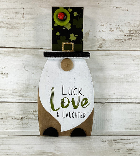 AGD Saint Patrick Decor - Chunky Wood Leprechaun Gnome Tophat Sitter