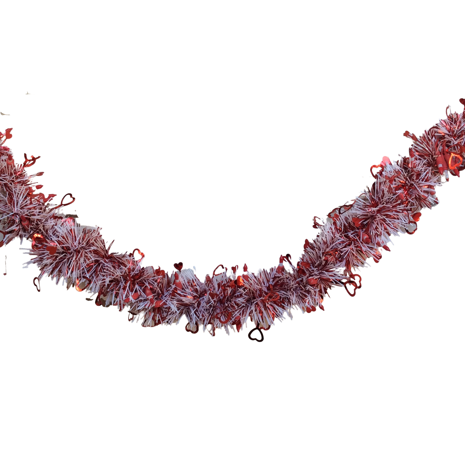 AGD Valentines Decor - Red White Cluster Lighted Tinsel Garland 9ft