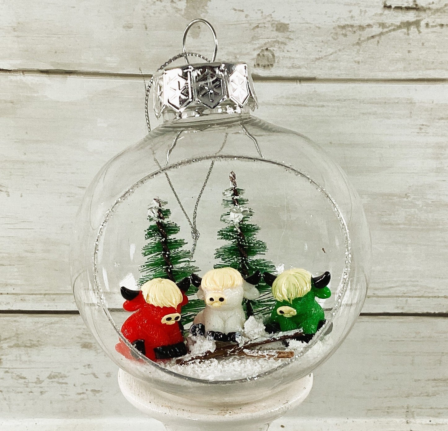 AGD Christmas Decor - Red Green White Highland Cows Cut-out Ornament