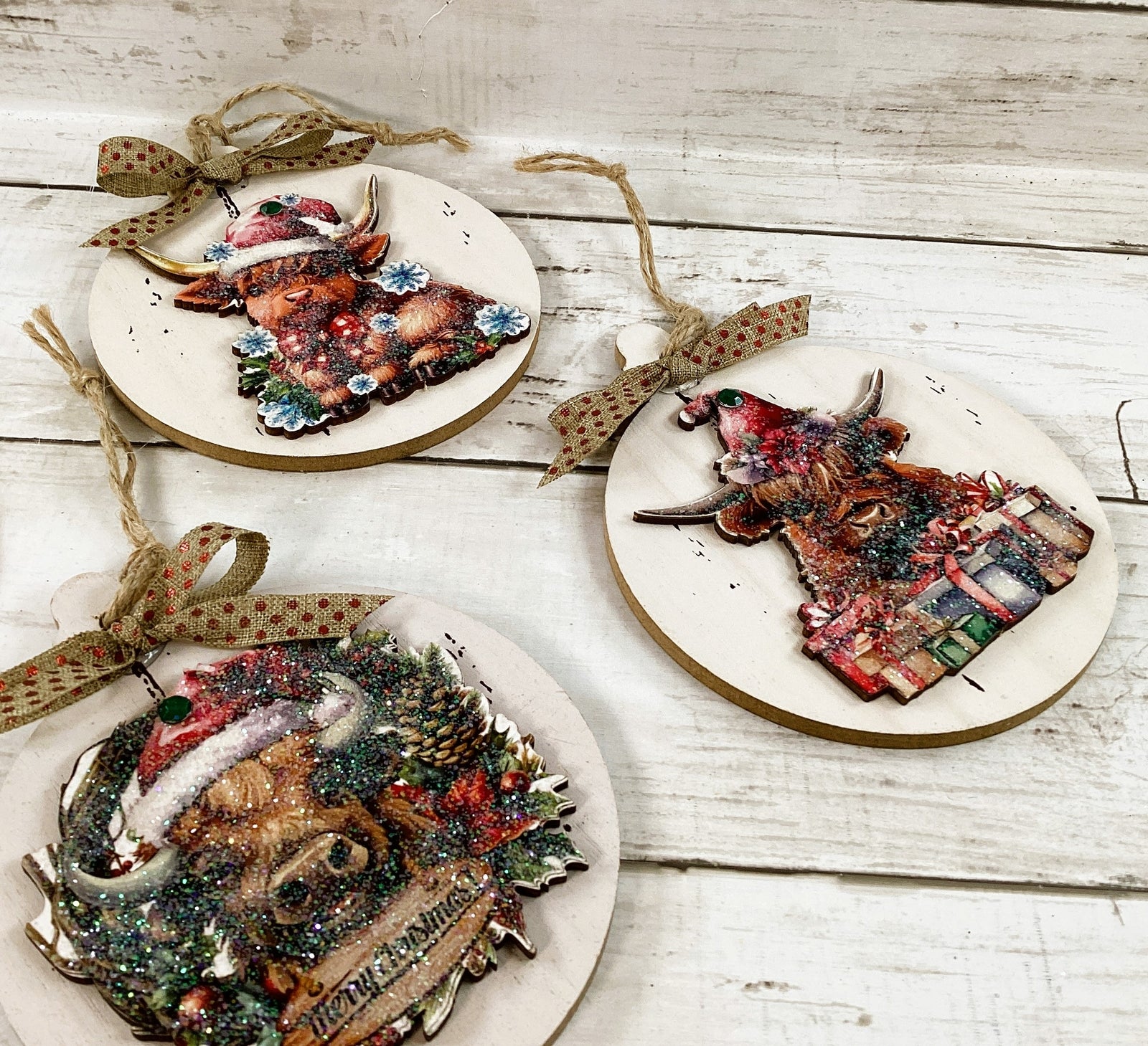 AGD Christmas Decor - Highland Scottish Cute Cow Ornaments 4pc Set