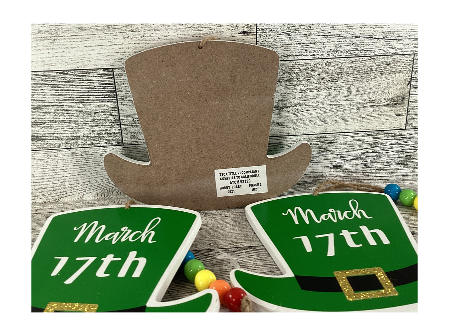 HL St Patrick's Craft Supplies - Wood March 17th Tophat Ornament 3pc Set
