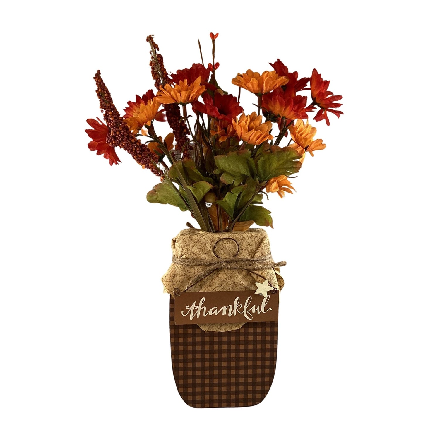 AGD Fall Decor - Autumn Grateful Thankful Floral Wood Mason Jar Display