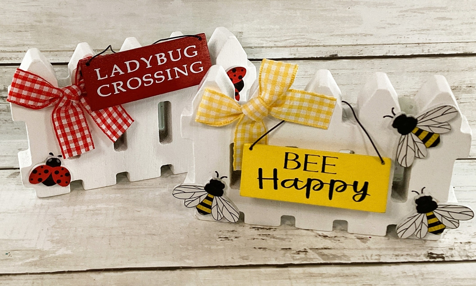 HL Spring Decor - Lady Bug or Bee Chunky Wood Fence Tier Tray Decor