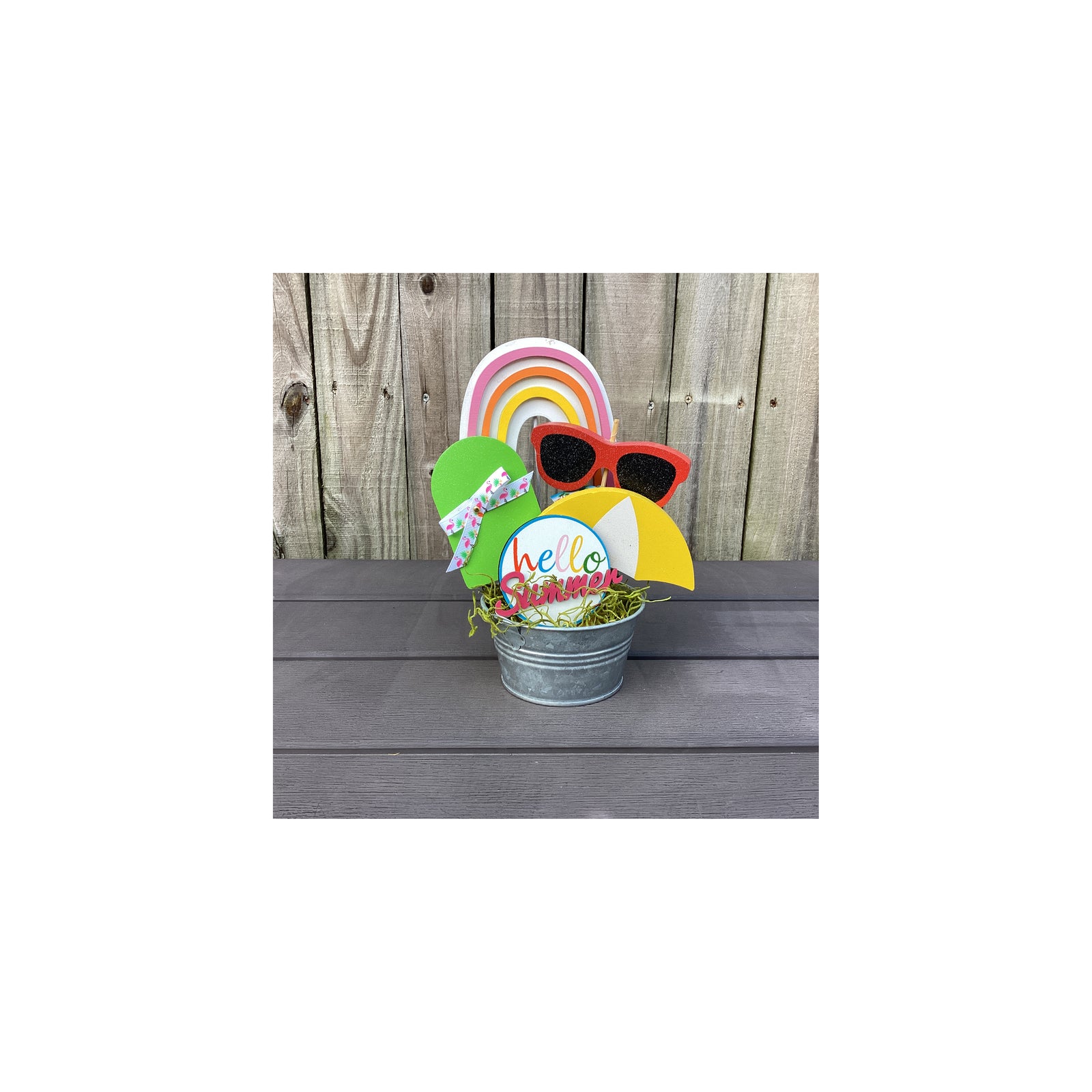 AGD Summer Decor - Hello Summer Beach Icon Galvanized Small Display