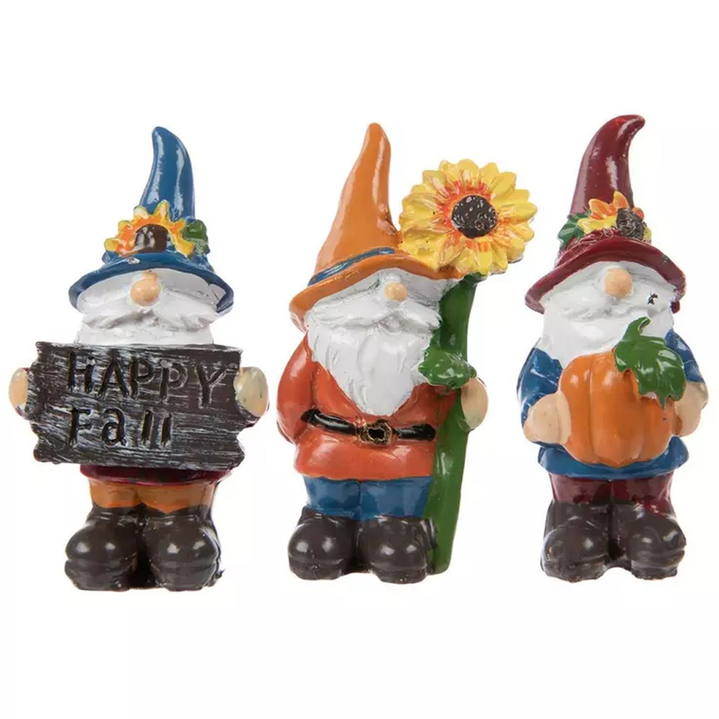 HL Fall Craft Decor - Miniature Resin Harvest Gnomes 3pc Set