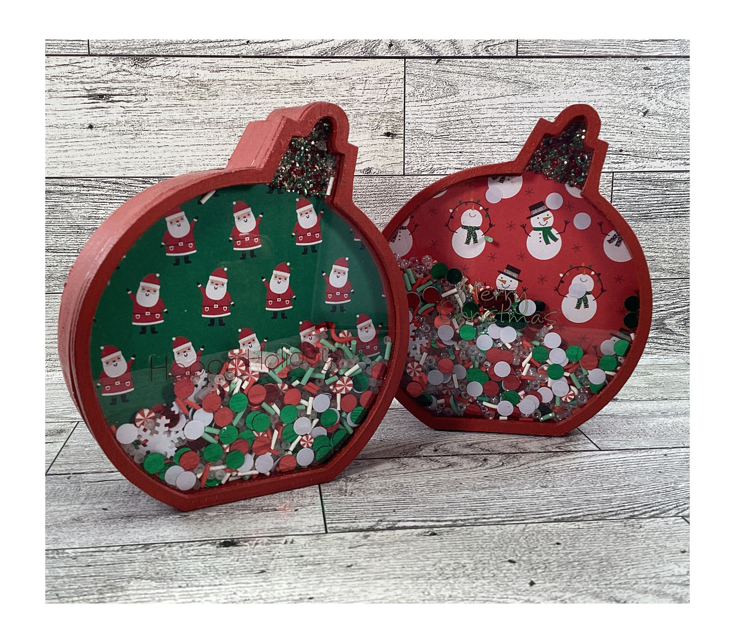 Christmas Decor -  Ornament Bulbs Chunky Wood Shaker Sitters 2pc Set