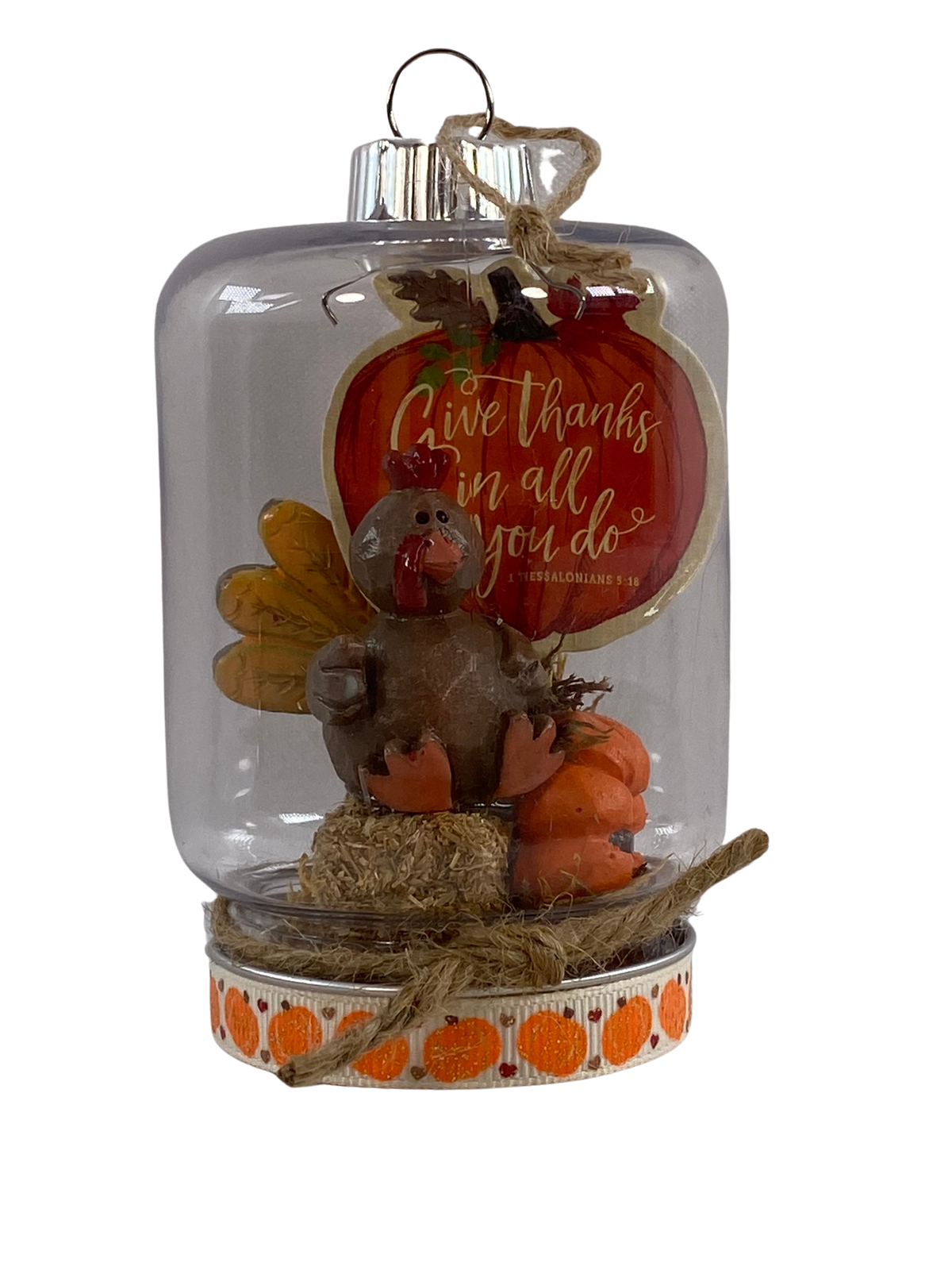 AGD Fall Decor - Give Thanks Resin Turkey Small Mason Jar Ornament