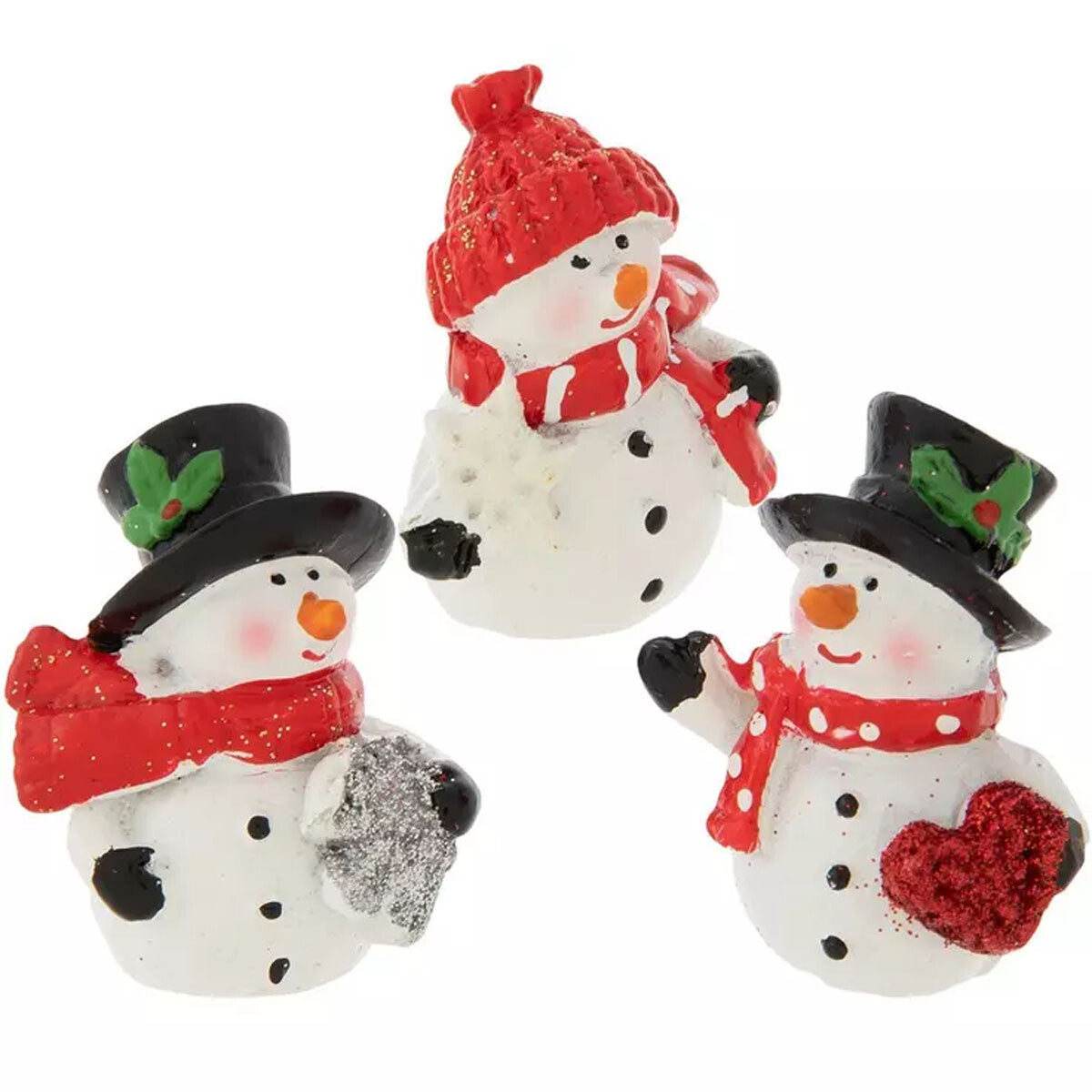 HL Christmas Craft Decor - Miniature Resin Snowmen Figurines 3pc