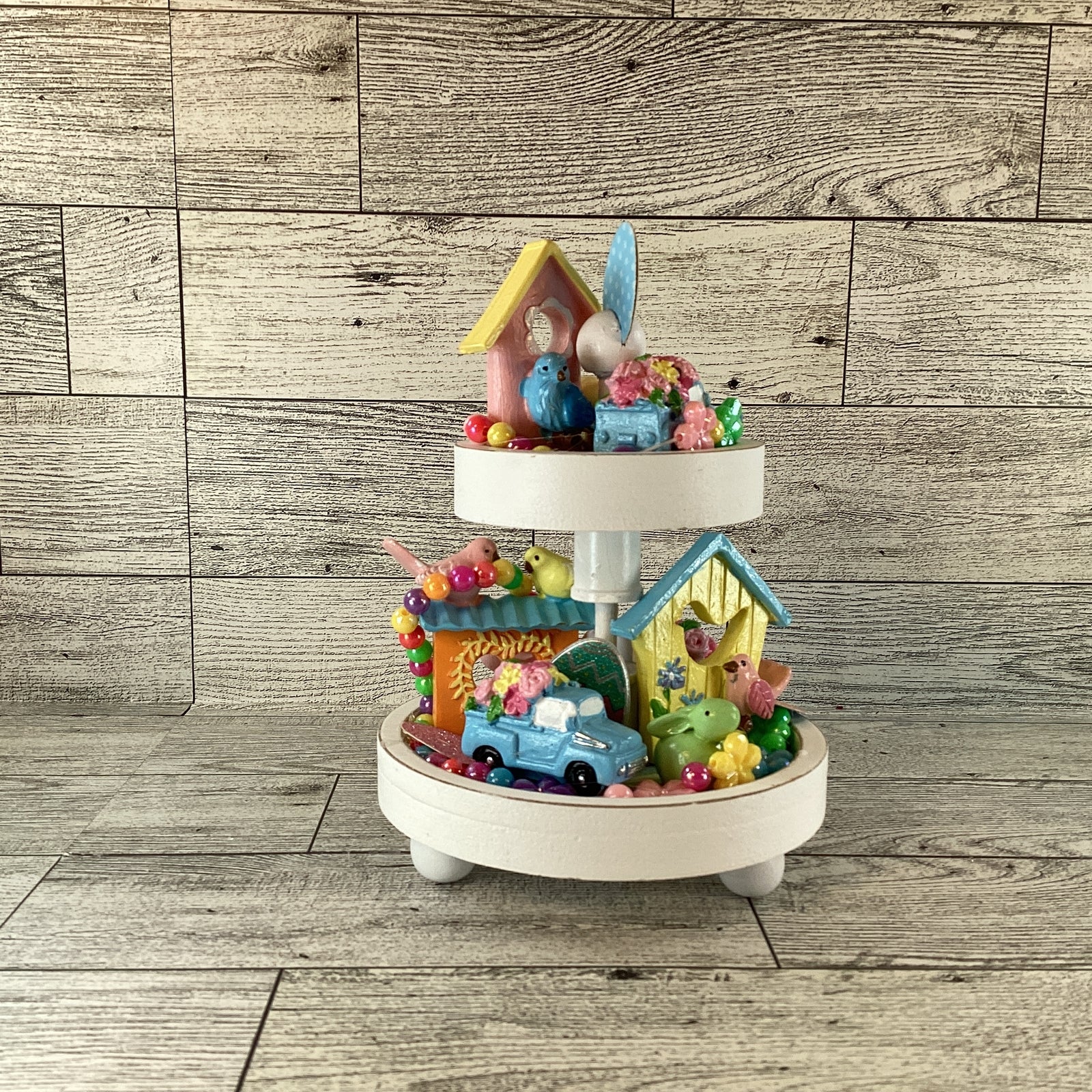 AGD Easter Decor - Small Miniature Spring Birdhouse Tier Tray Display