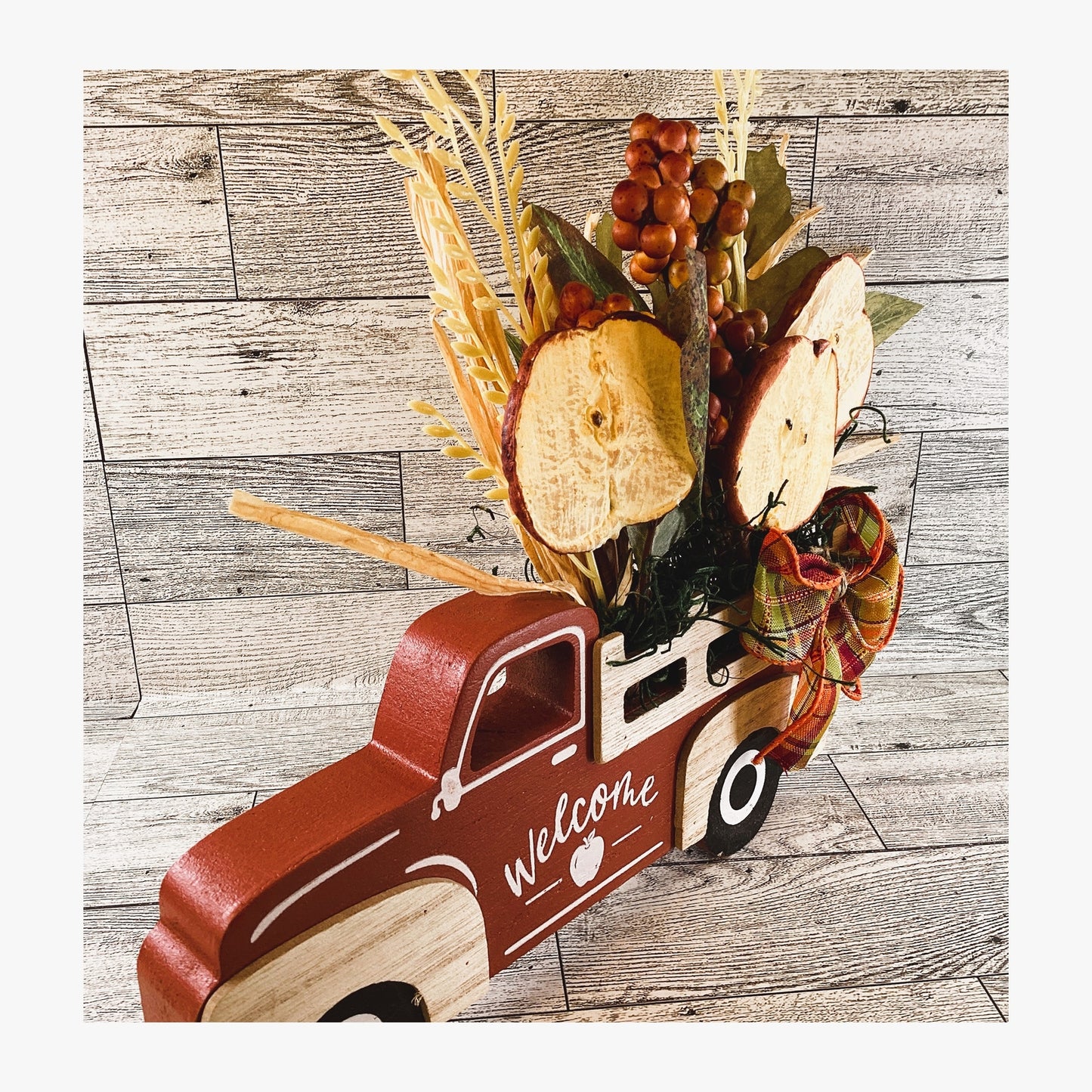 AGD Fall Decor - Chunky Wood Truck Dried Apple Floral Display