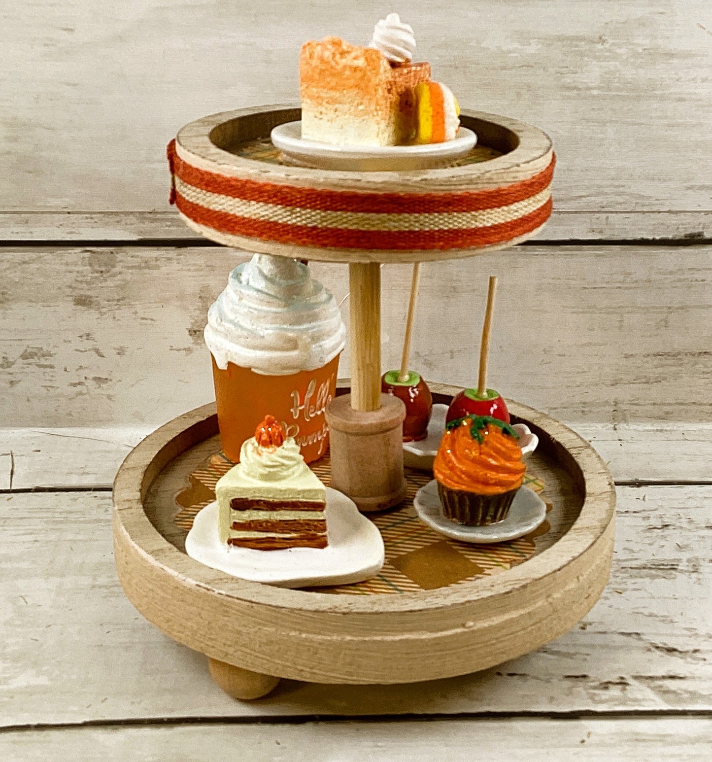 AGD Fall Decor - Pumpkin Spice Latte Pie Caramel Apple Dessert Mini Tier Tray