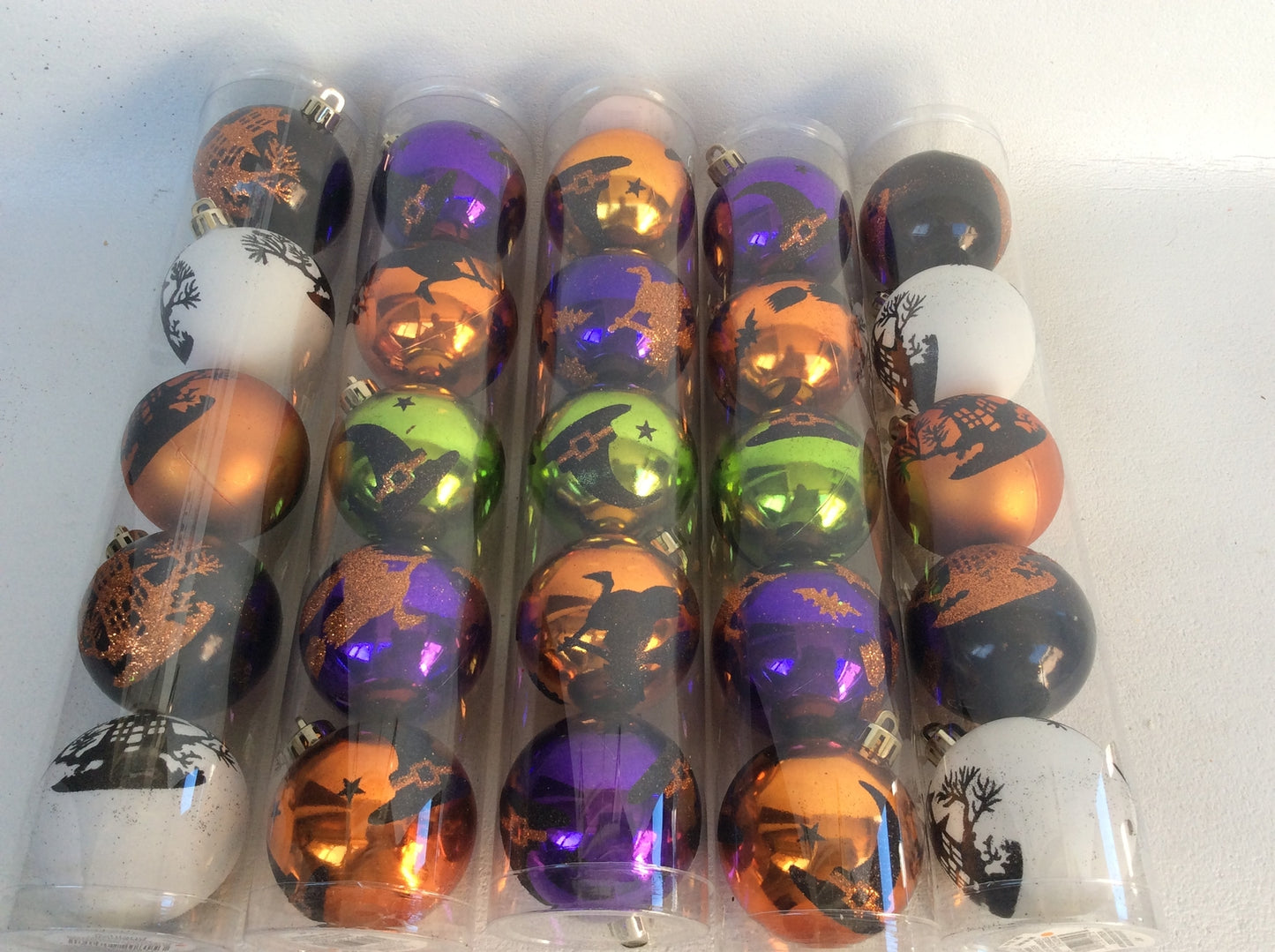Darice Halloween Decor - Ornaments Bulbs Haunted House Witch Broom 5 Sets