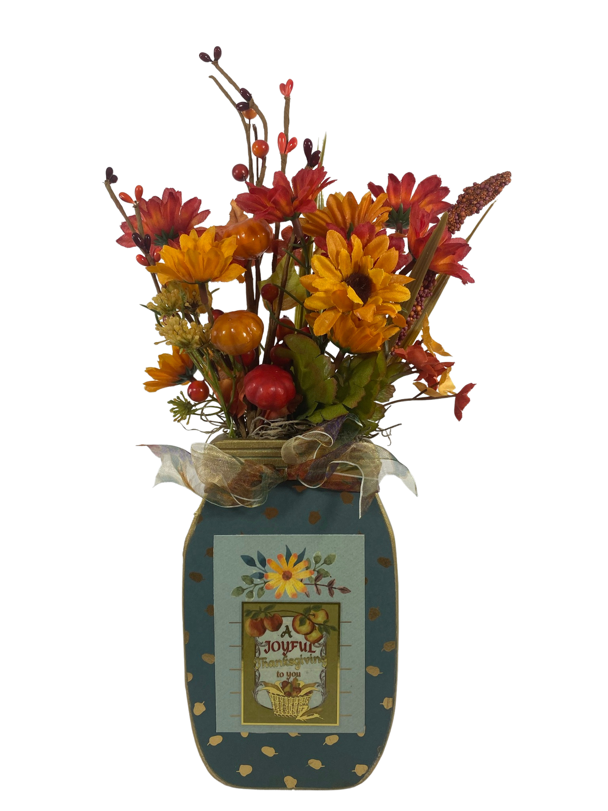 AGD Fall Decor -Thankful for You Floral Wood Mason Jar Display