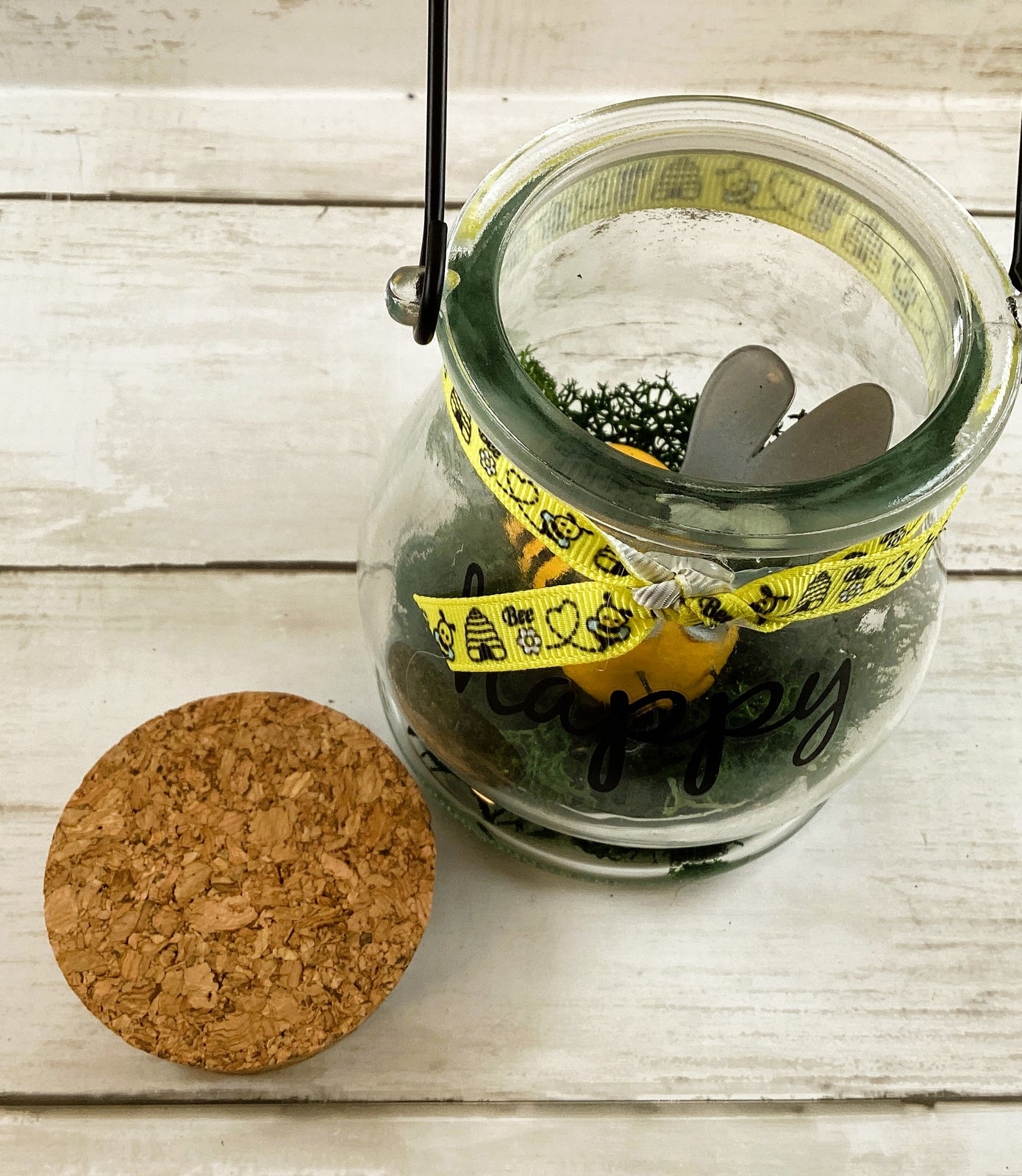 AGD Summer Decor - Bee Theme Happy Hanging Glass Jar