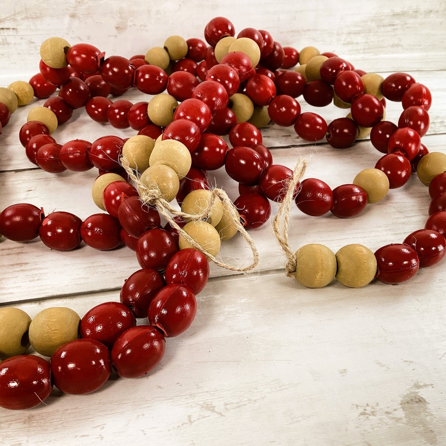 Christmas Decor Faux Wood Cranberry and Bead Prim Farmhouse Garland 8.5ft