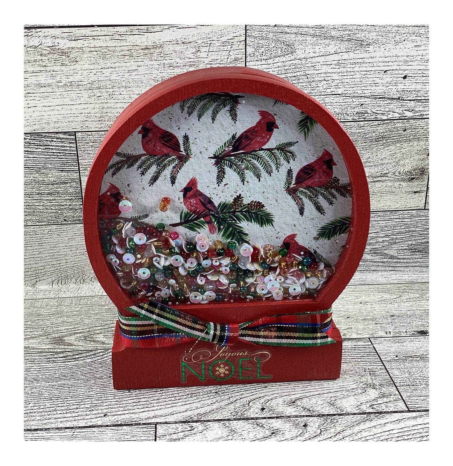 AGD Christmas Decor - Red Cardinal Noel Snow Globe Chunky Wood Shaker