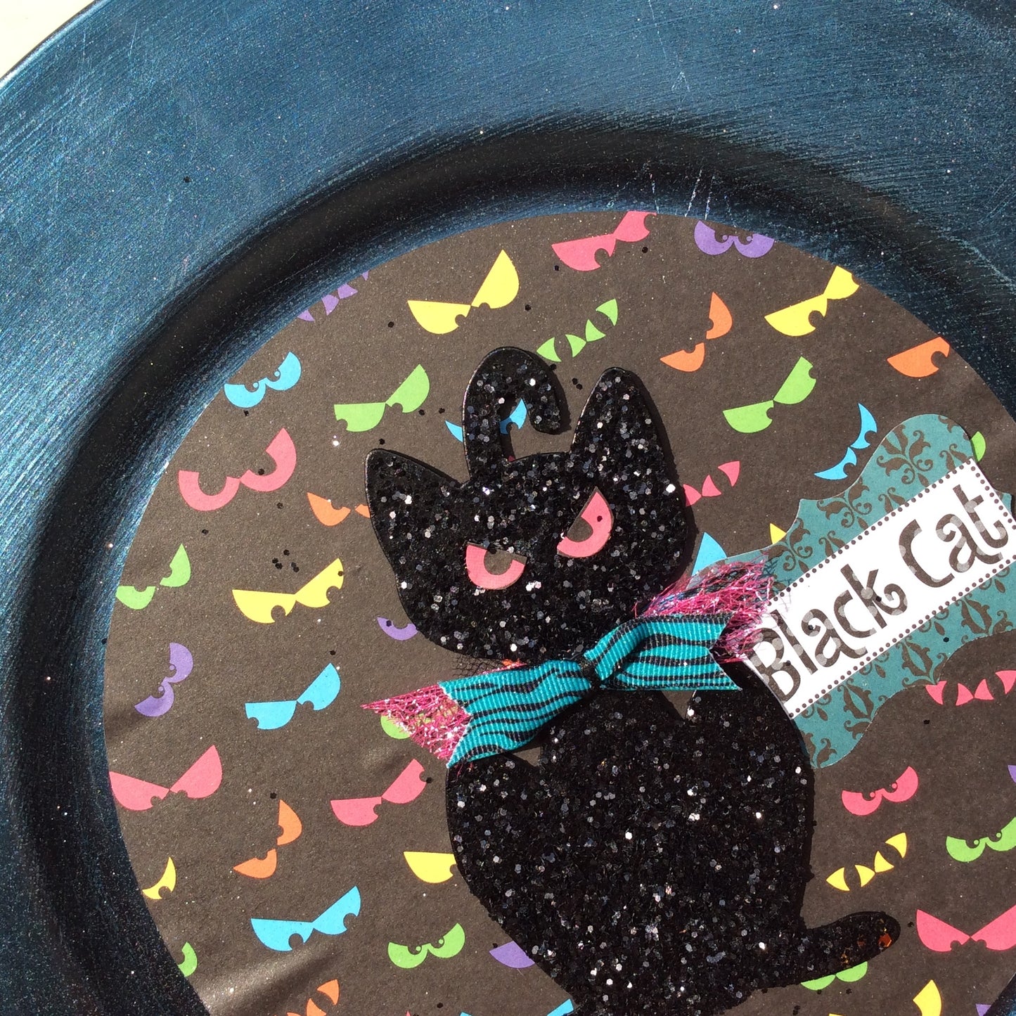 AGD Halloween Decor - Glitter Cat Charger Plate Display Sign