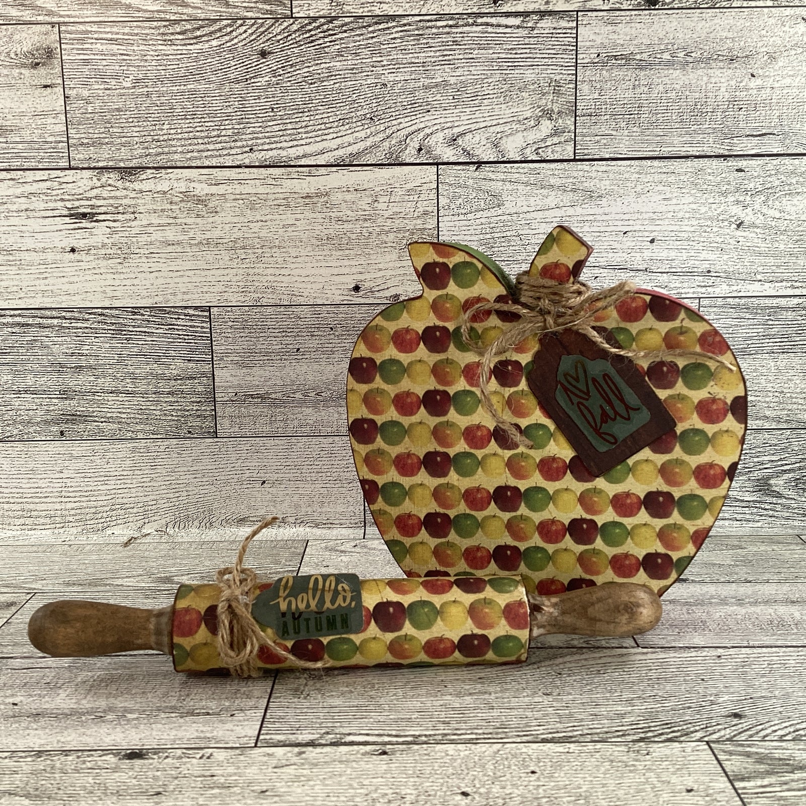 AGD Fall Decor - Chunky Wood Apple Sitter Rolling Pin 2pc Set