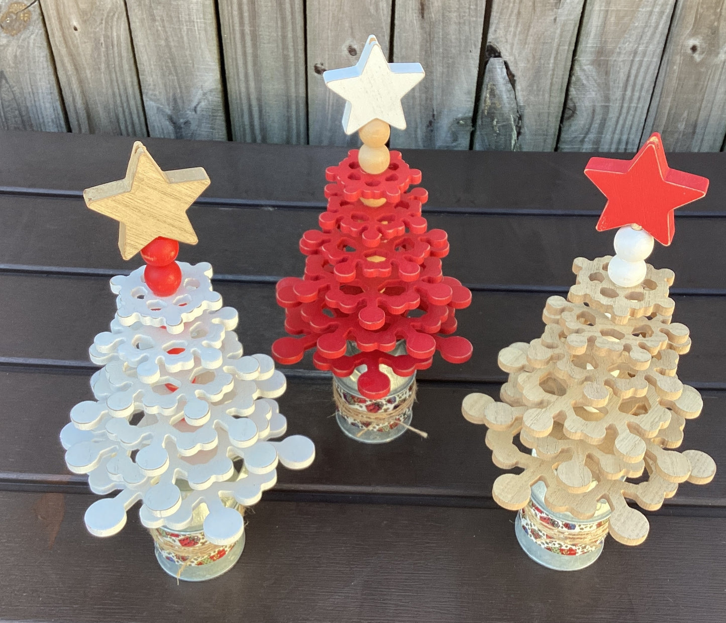 AGD Christmas Decor - Farmhouse Wood Snowflake Trees 3pc Set