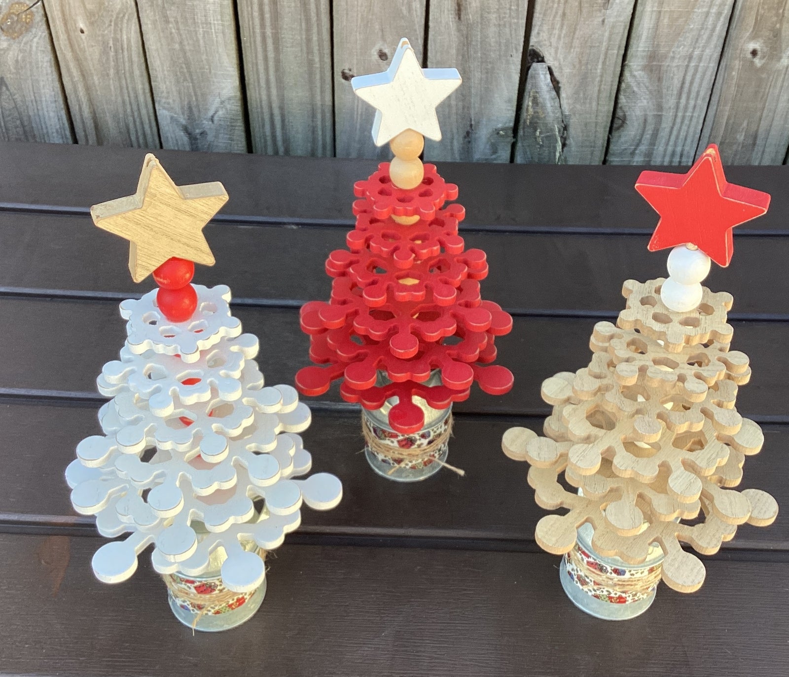 AGD Christmas Decor - Farmhouse Wood Snowflake Trees 3pc Set