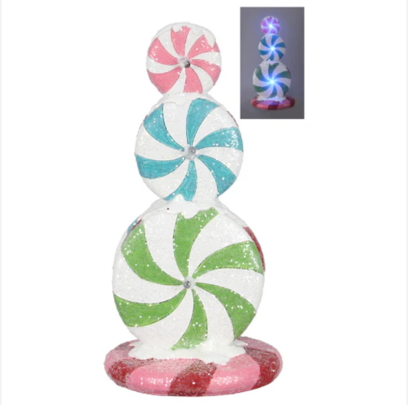 Youngs Christmas Decor - LED Light-up Resin Pastel Peppermint Figurine 8-inch