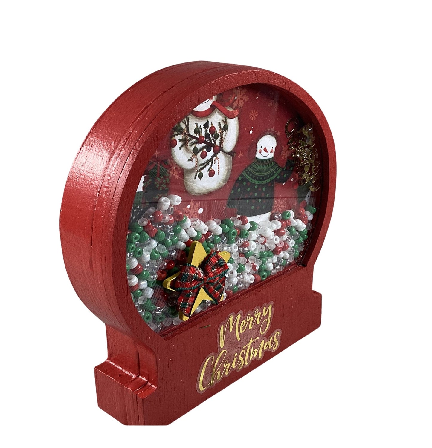 AGD Christmas Decor - Merry Snowman Dry Snow Globe Chunky Wood Shaker