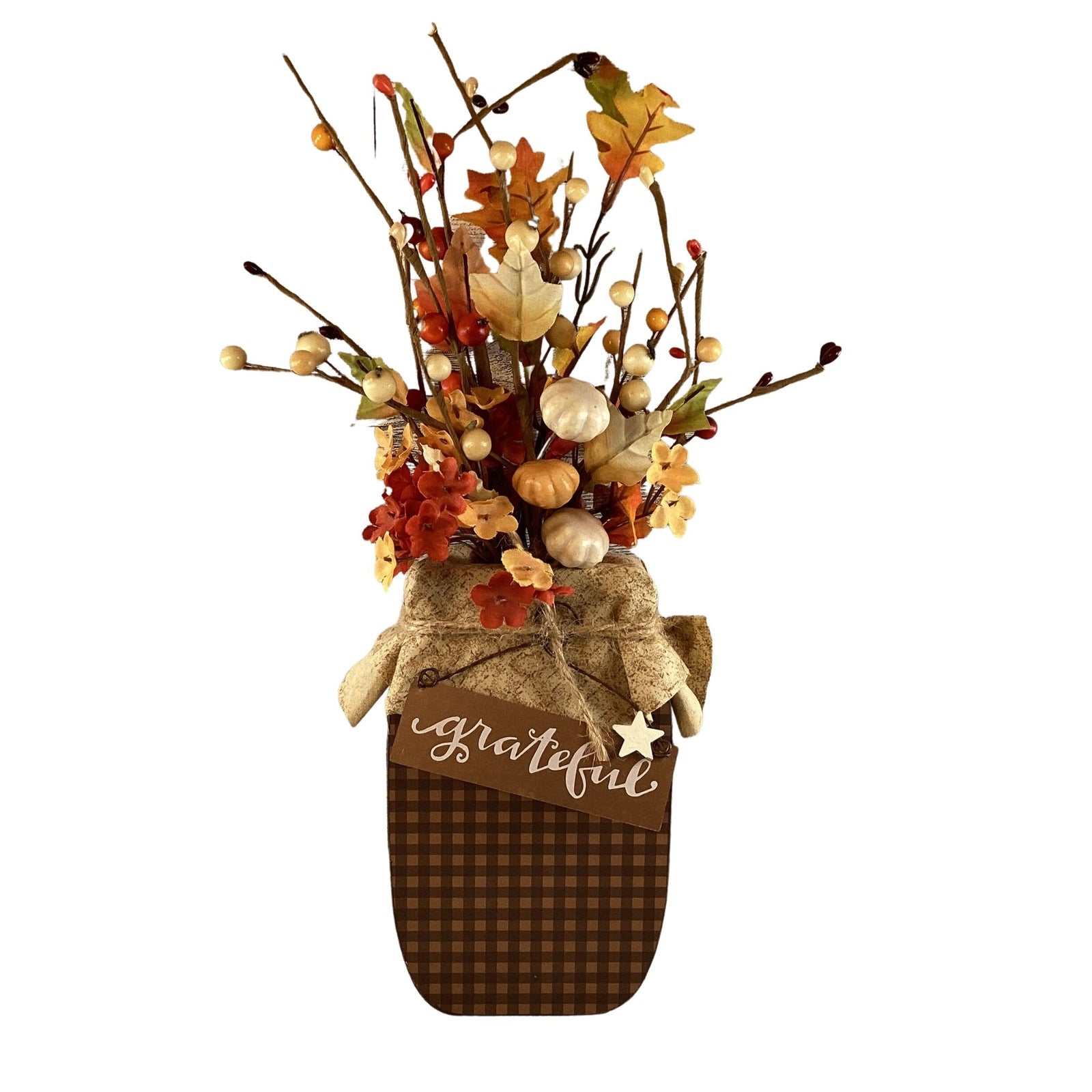 AGD Fall Decor - Autumn Blessed Grateful Floral Wood Mason Jar Display