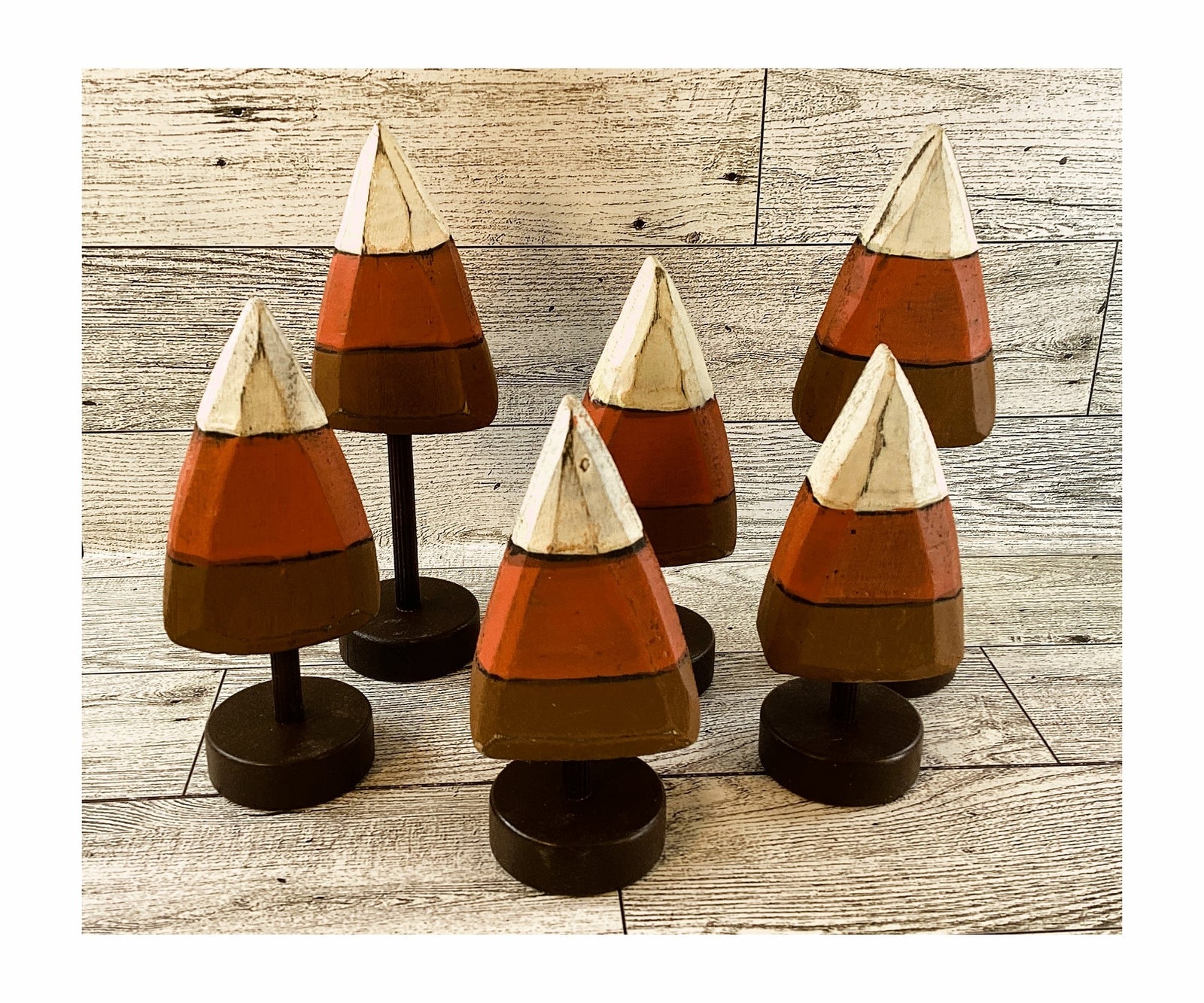 AGD Fall Decor - Small Wood Prim Candy Corn Trees 6pc Set