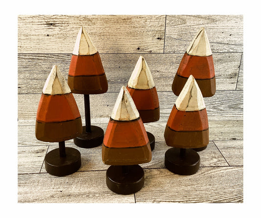 AGD Fall Decor - Small Wood Prim Candy Corn Trees 6pc Set
