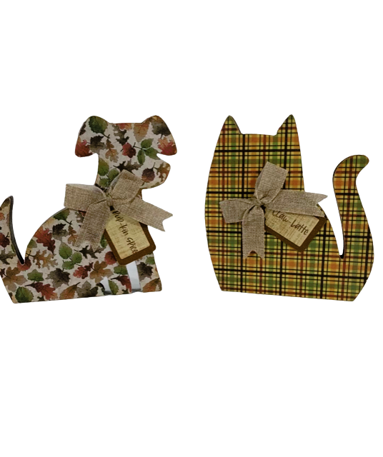 AGD  Fall Decor -Pup-kin Spice Claw Latte Wood Cat Dog 2pc Set