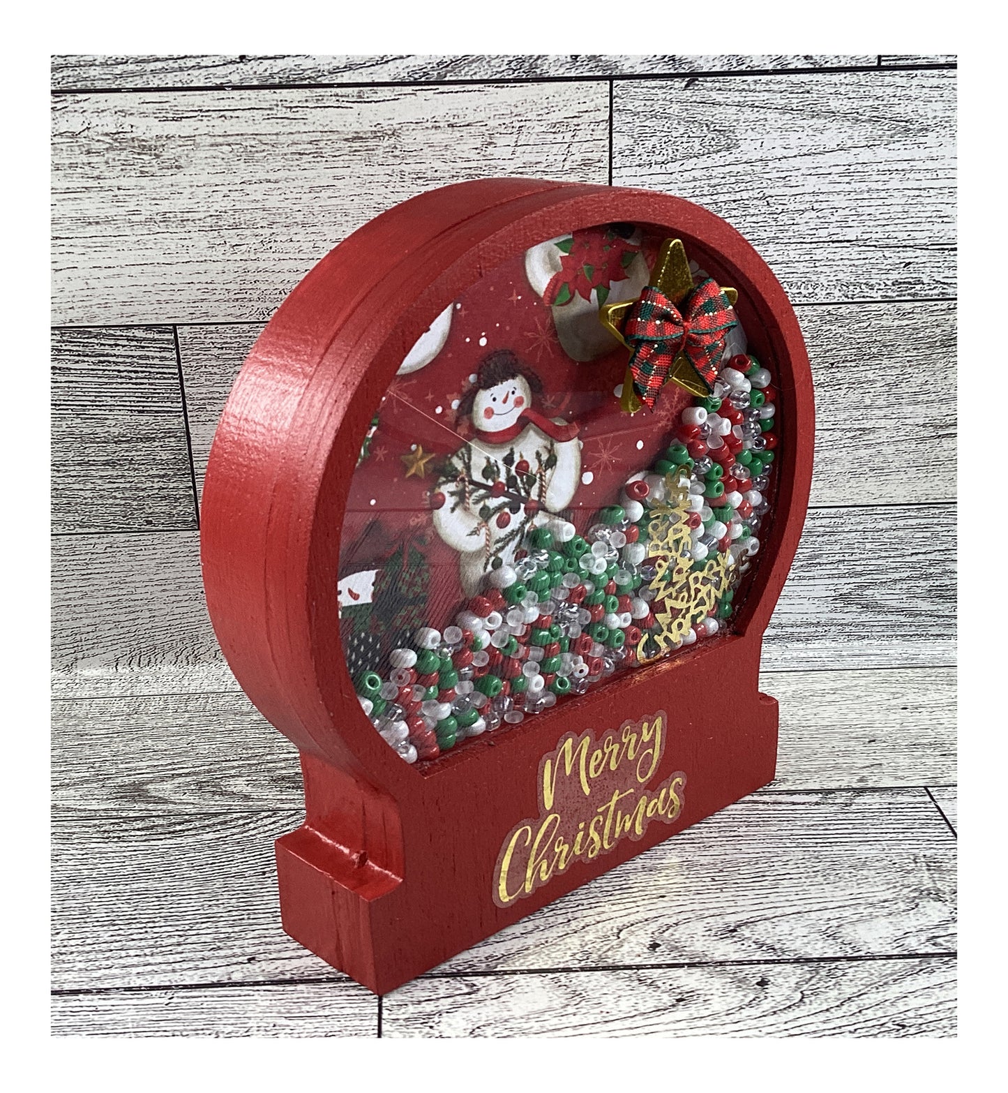 AGD Christmas Decor - Merry Snowman Dry Snow Globe Chunky Wood Shaker