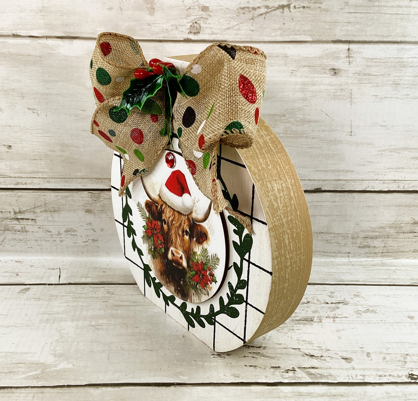 AGD Christmas Decor - Highland Cow Wood Chunky Wood Bulb Sitter