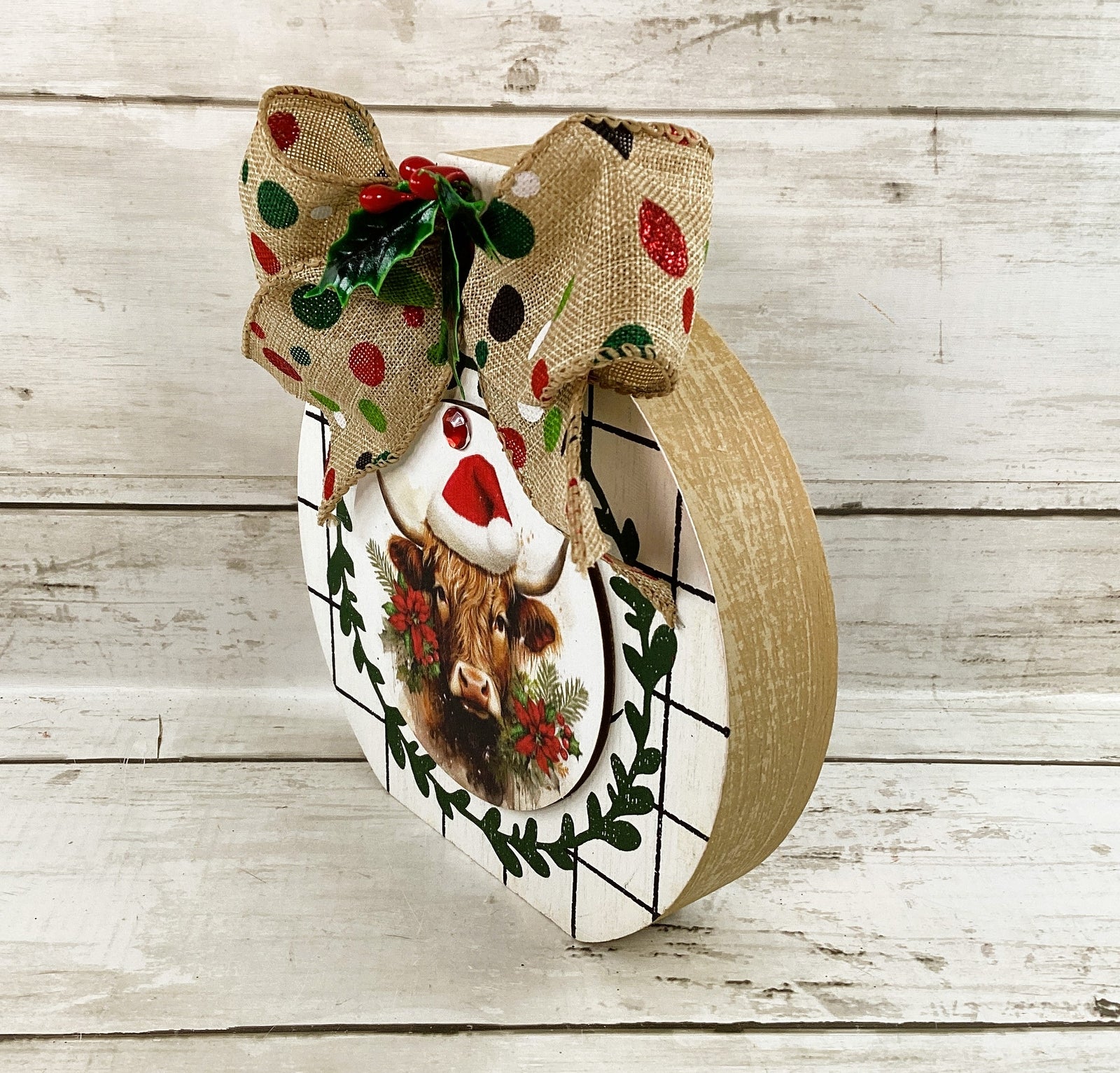 AGD Christmas Decor - Highland Cow Wood Chunky Wood Bulb Sitter