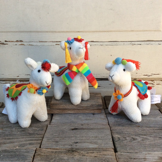 Gerson Christmas Decor - Plush Stuffed Llama Figurines 3pc Set
