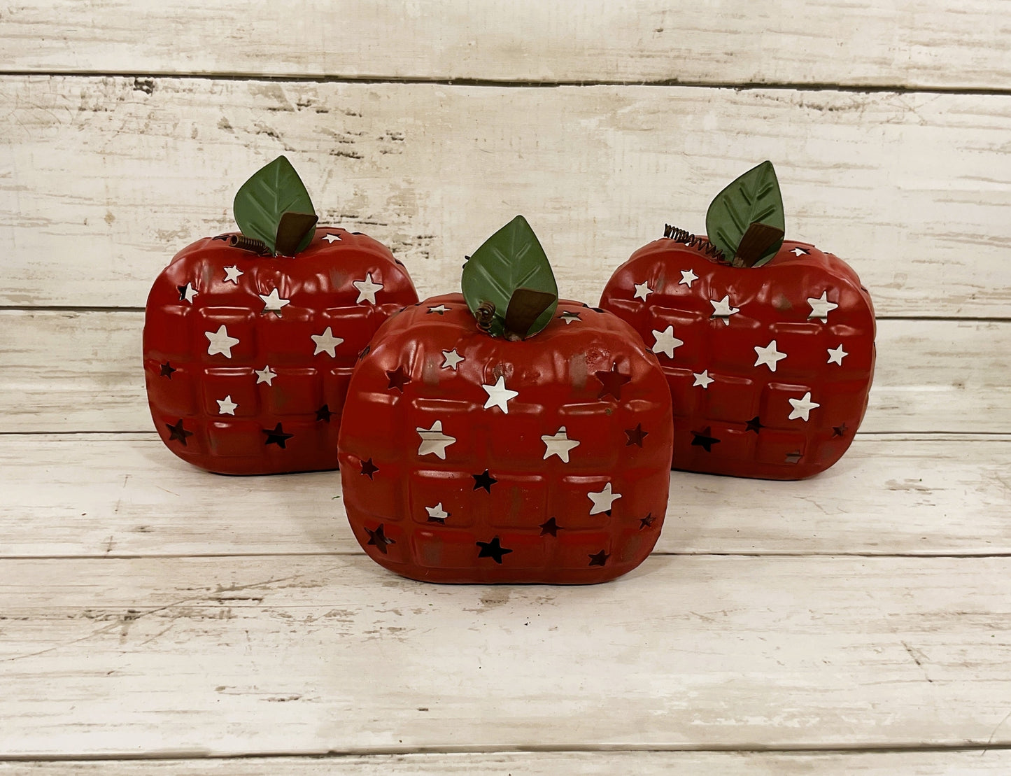 THT Prim Decor - Metal Apple Tealights Teacher Harvest 3pc