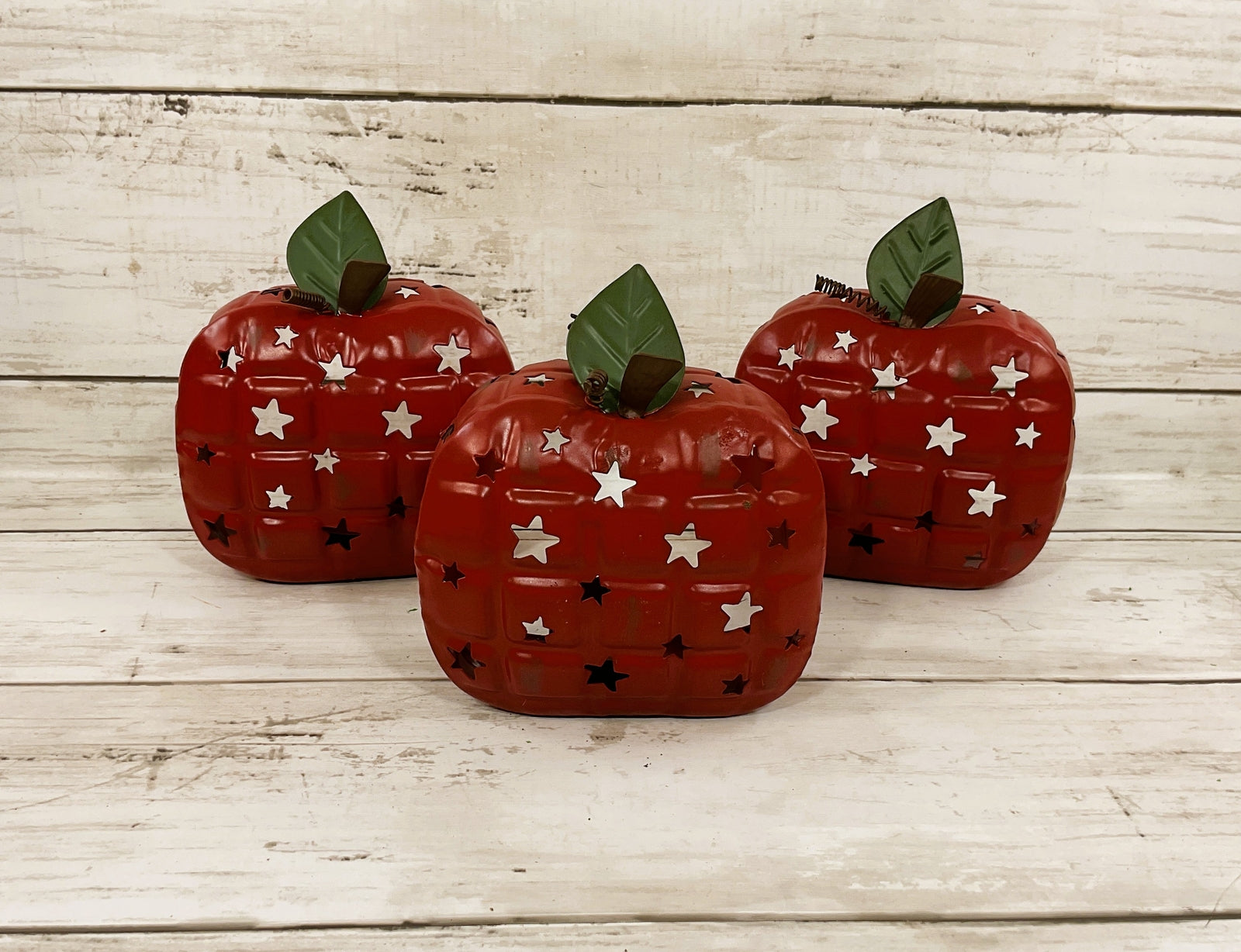 THT Prim Decor - Metal Apple Tealights Teacher Harvest 3pc