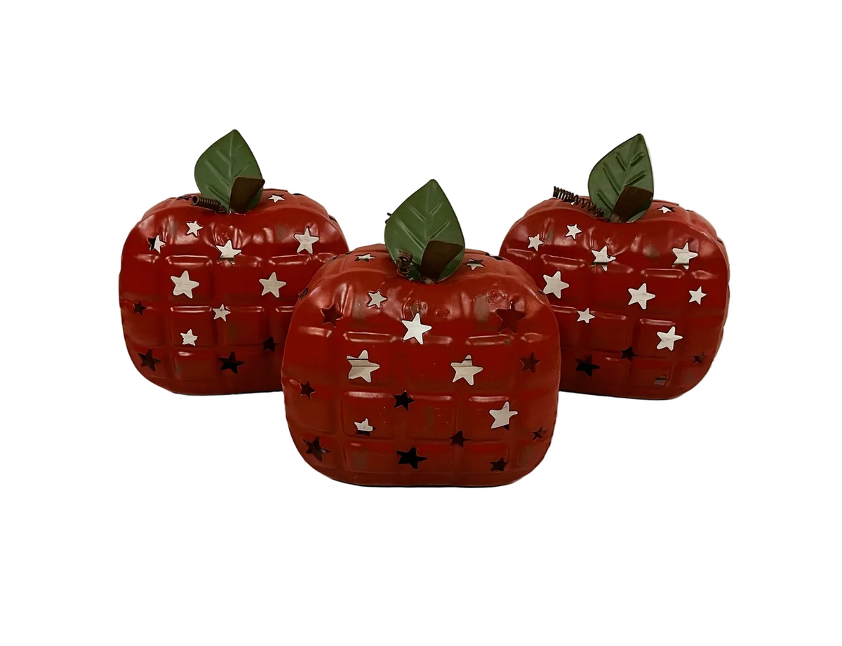 THT Prim Decor - Metal Apple Tealights Teacher Harvest 3pc