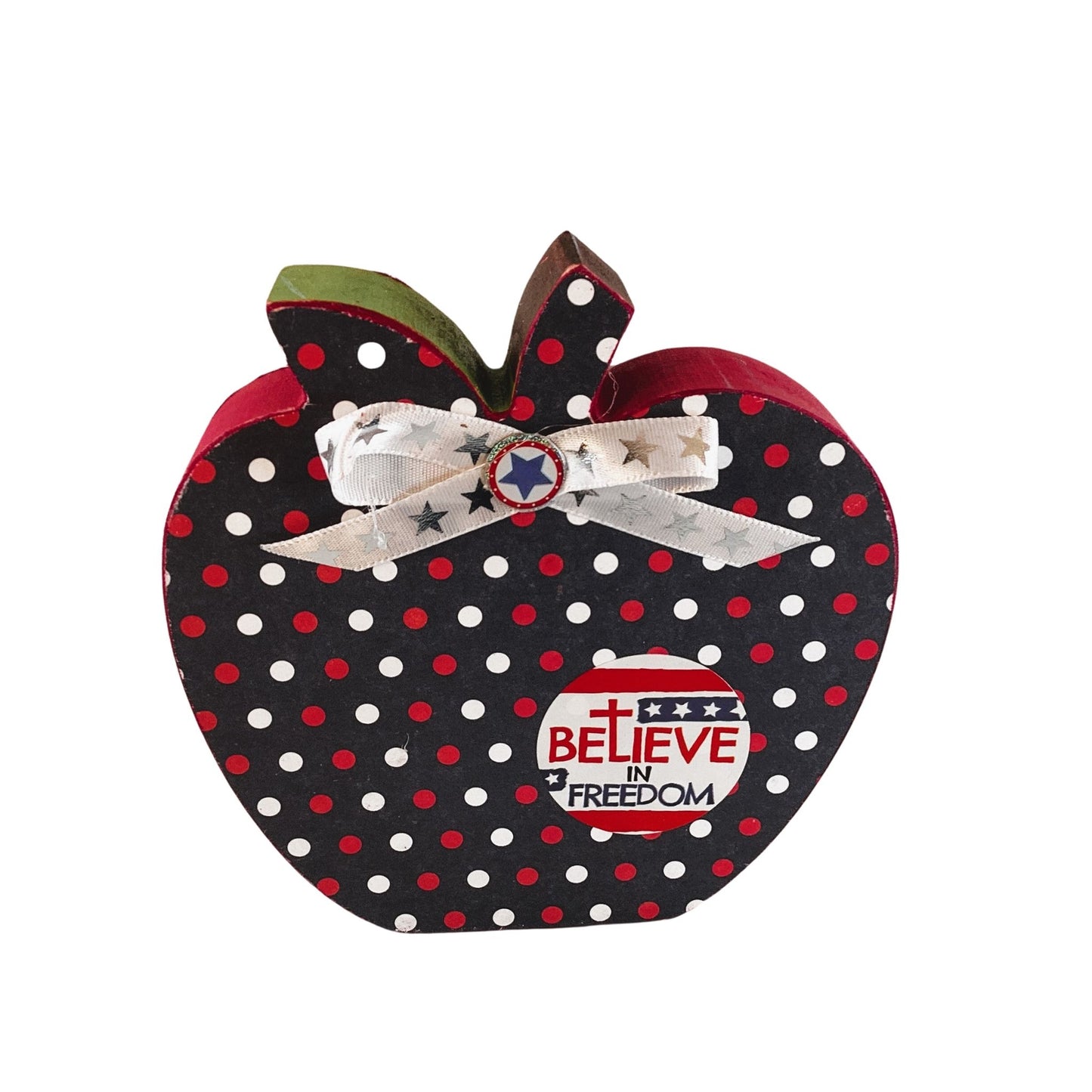 AGD Patriotic Decor - July 4th Red White Blue Chunky Wood Apple Sitter