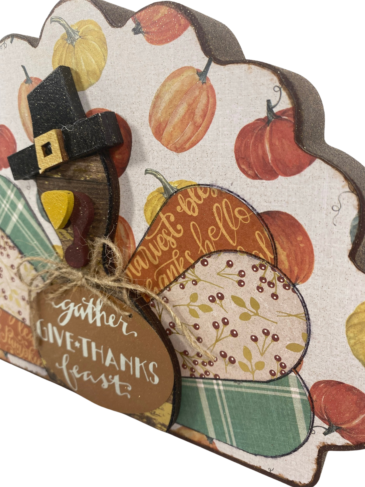 AGD Fall Decor - Reversible Gather Give Thanks Chunky Wood Turkey Sign