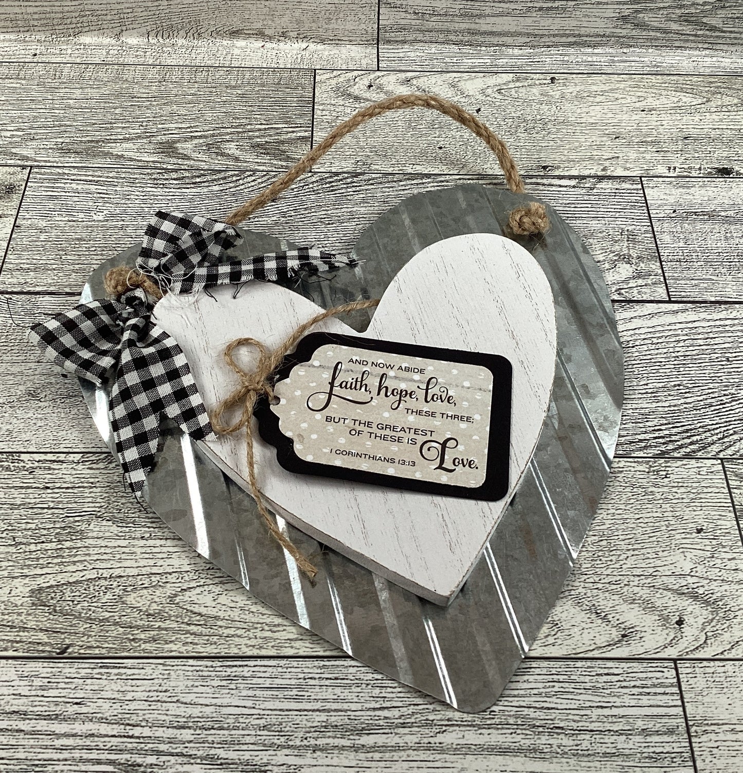 AGD Valentines Decor - Faith Hope Love Wood Heart Ornament