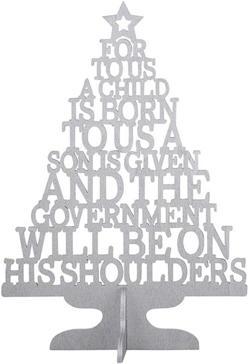 Christmas Decor - A Child Is Born Silver Wood Die Cut Word Tree