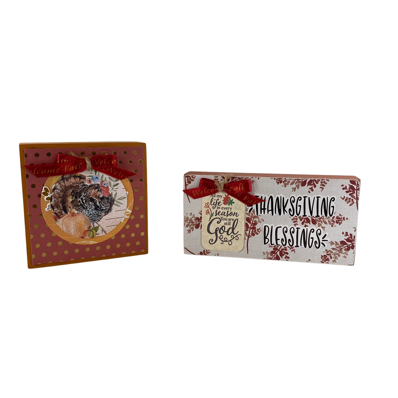 AGD Fall Decor -  Love Autumn Hey Pumpkin Reversible Block Signs 2pc Set
