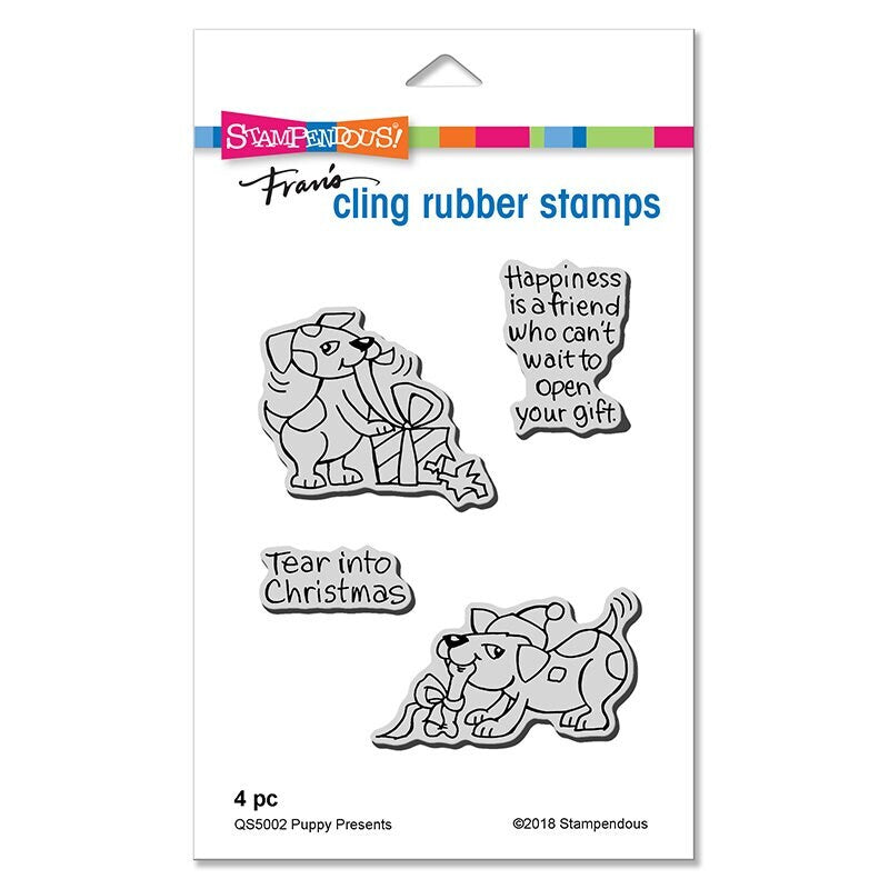 Stampendous Christmas Cling Rubber Stamp Puppy Presents Stamp Diecut Set