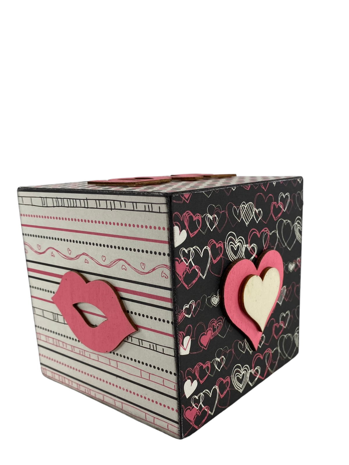 AGD Valentines Decor - Pink White Black Love Heart Icons Wood Block