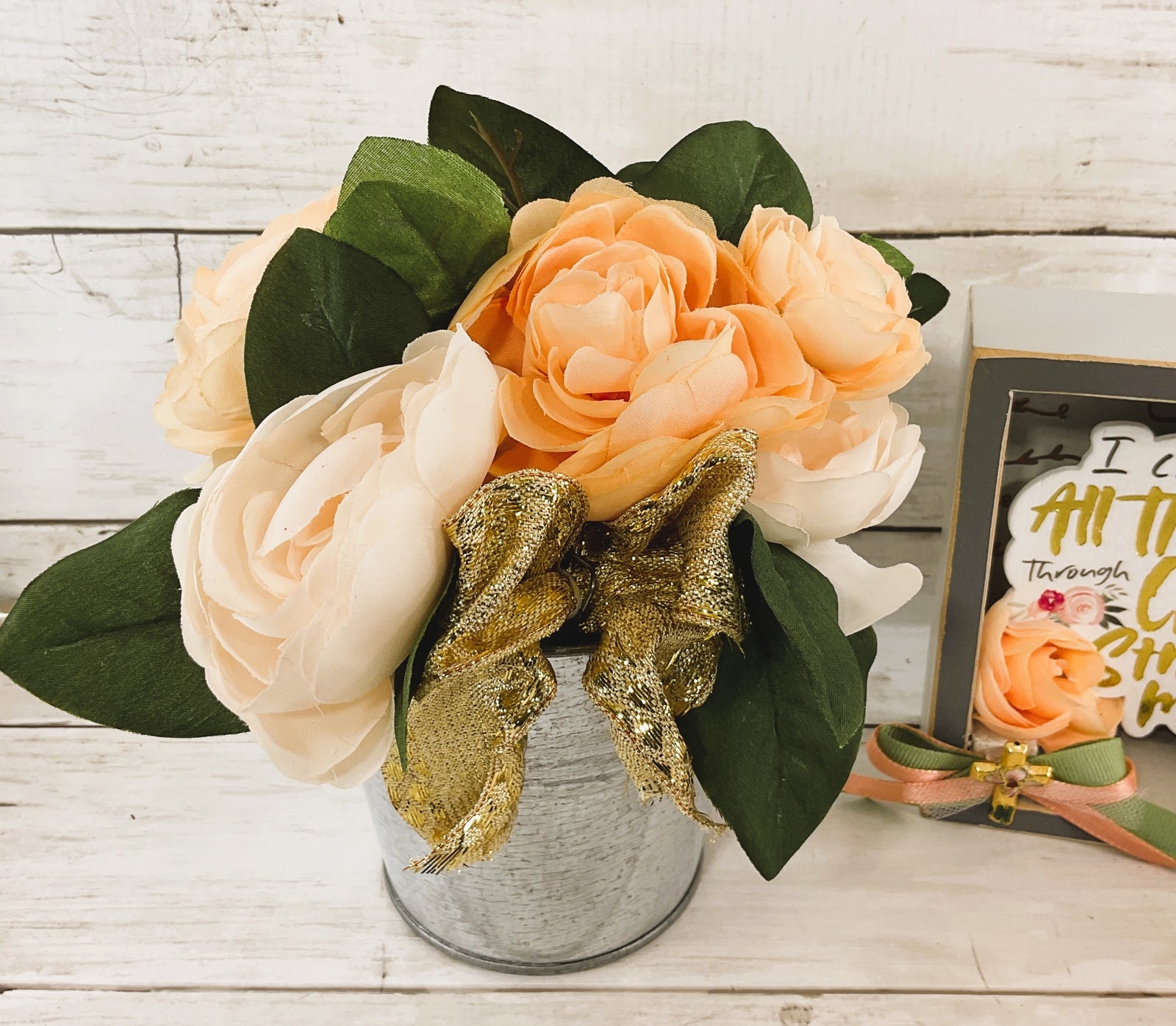 AGD Spring Decor - All Things Through Christ Flowers & Sign 2pc Display