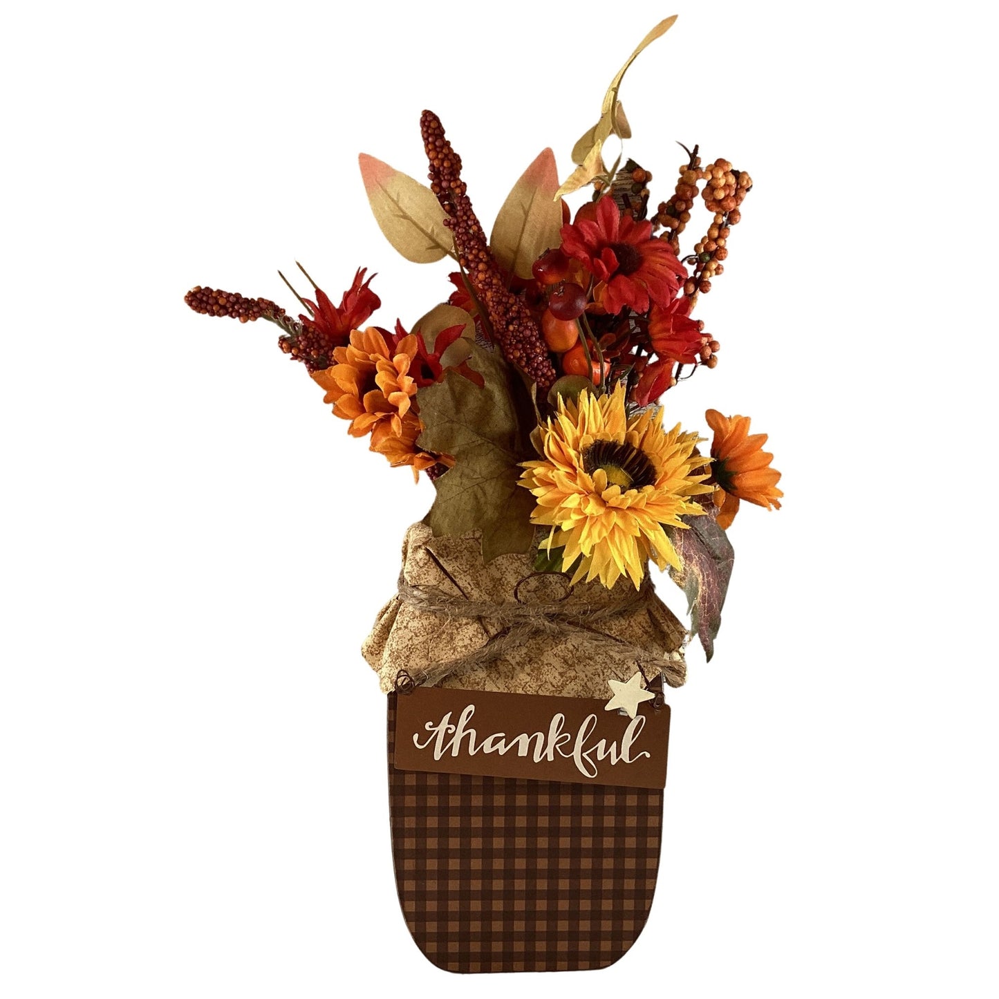 AGD Fall Decor - Autumn Grateful Thankful Floral Wood Mason Jar Display