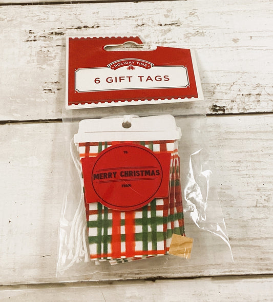 WM Christmas Decor - Red Green Coffee Cup Gift Present Paper Tags 3 sets
